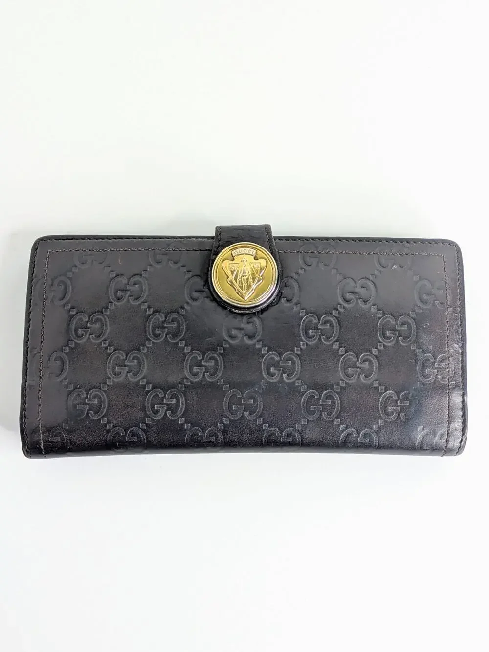 Gucci Guccissima Hysteria Continental Wallet Brown Leather GG Logo Bifold Snap